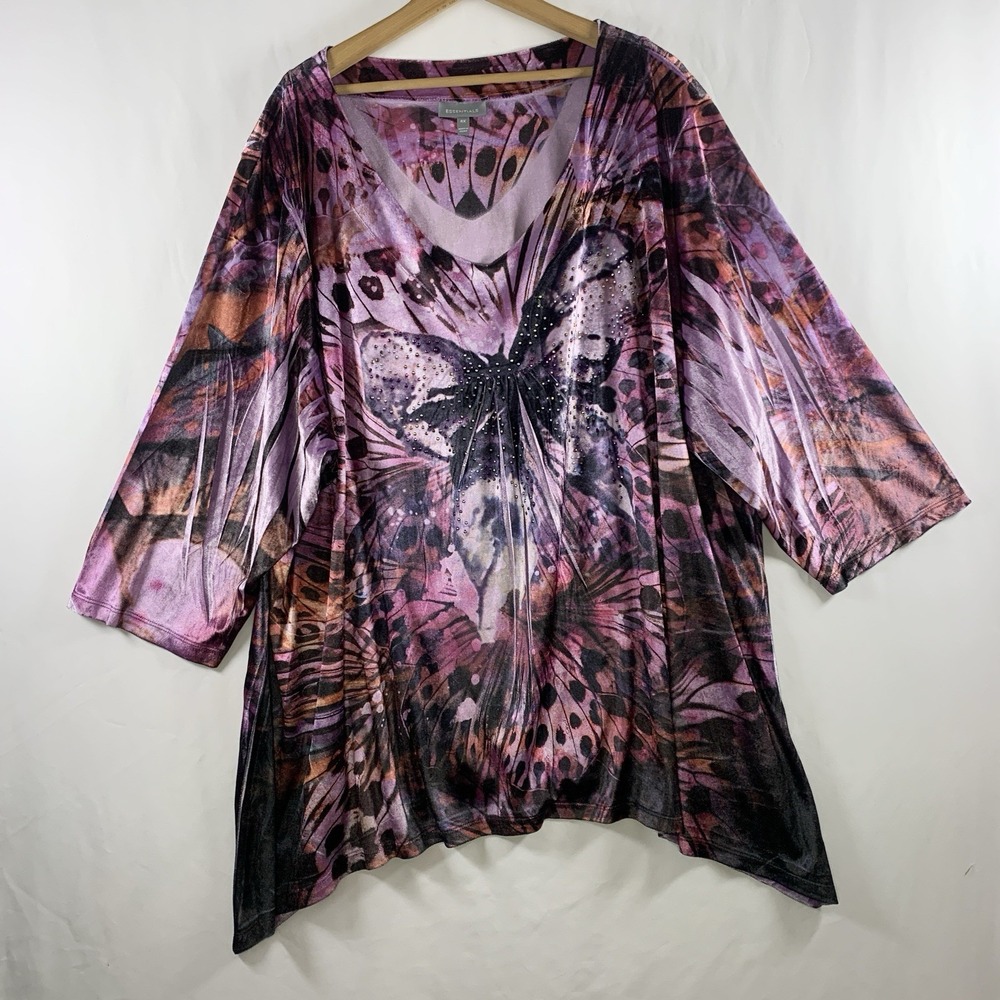 Womens Velvet Butterfly Rhinestone Tunic Top Size 4X Statement Fairy Grunge